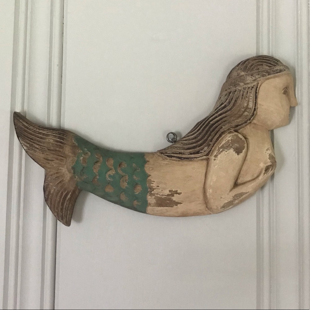 HAND CARVED WOODEN MERMAID